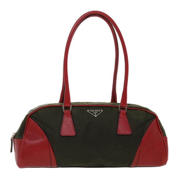 PRADA Hand Bag Nylon Leather Red Green Auth 44987 - Picture 13 of 16